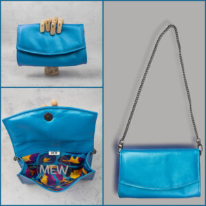 Blue Leather Clutch with Kasey Rainbow Leopard Print Lining